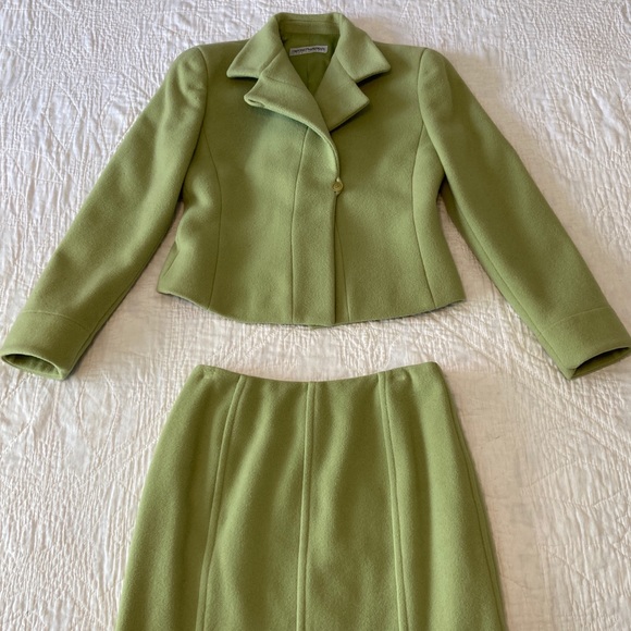 Emporia Armani Vintage Green Suit Set Skirt Wool S - Picture 6 of 14
